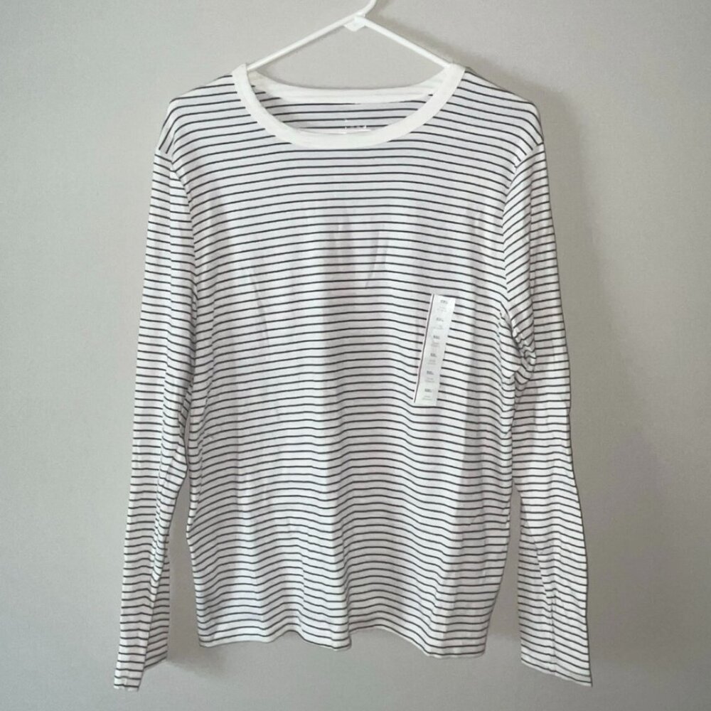 A New Day Black and White Striped Long Sleeve T-Shirt (Size XXL)